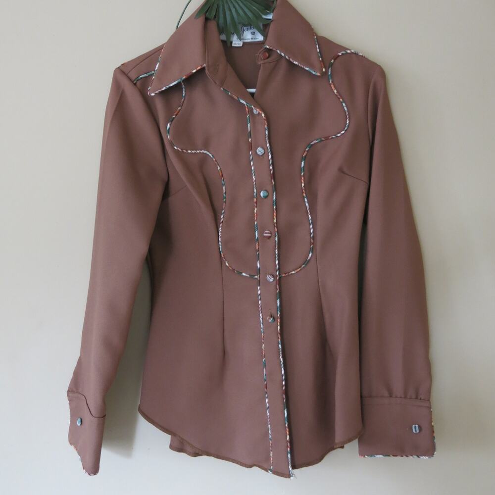 VINTAGE 70s Dickson Jenkins Western Shirt Size 10/32 Brown Horse Rodeo Cowgirl